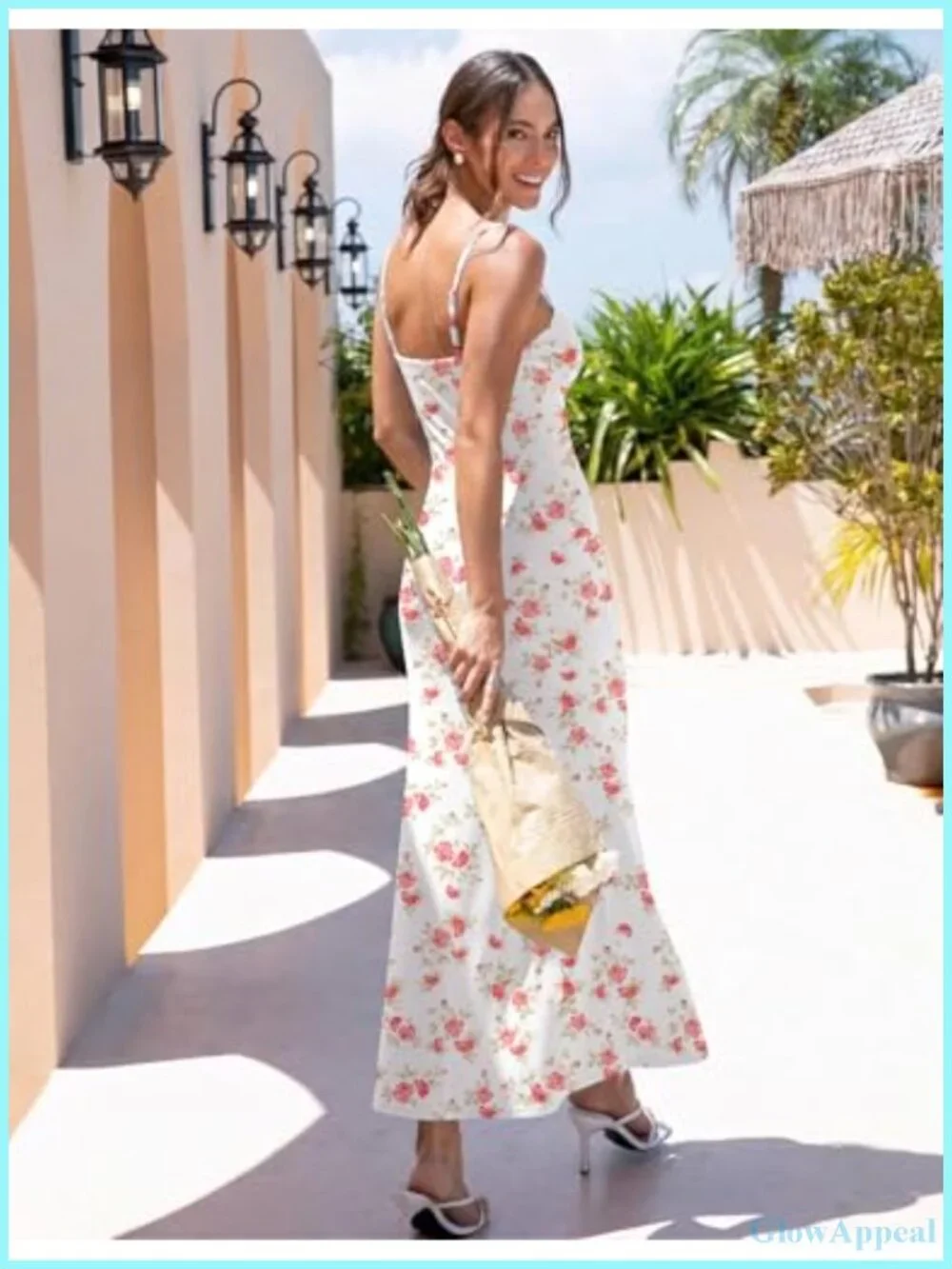 Sleeveless Spaghetti Strap Floral Maxi Dress Ruched Bodycon Backless Slip